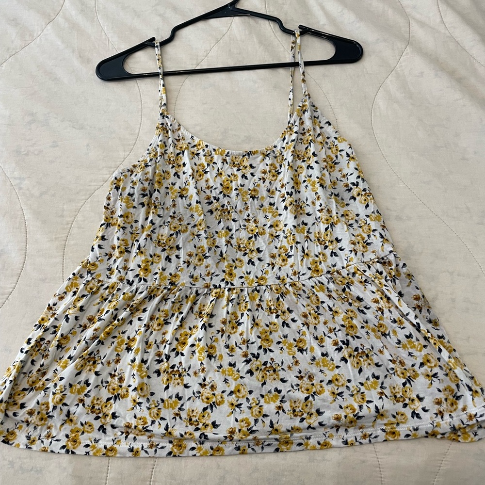 American Eagle Soft and Sexy Yellow and White Floral Babydoll Tank